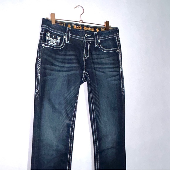 Rock Revival 26 Western Embroidered Betty Dark Wash Easy Bootcut Jeans - Picture 4 of 16